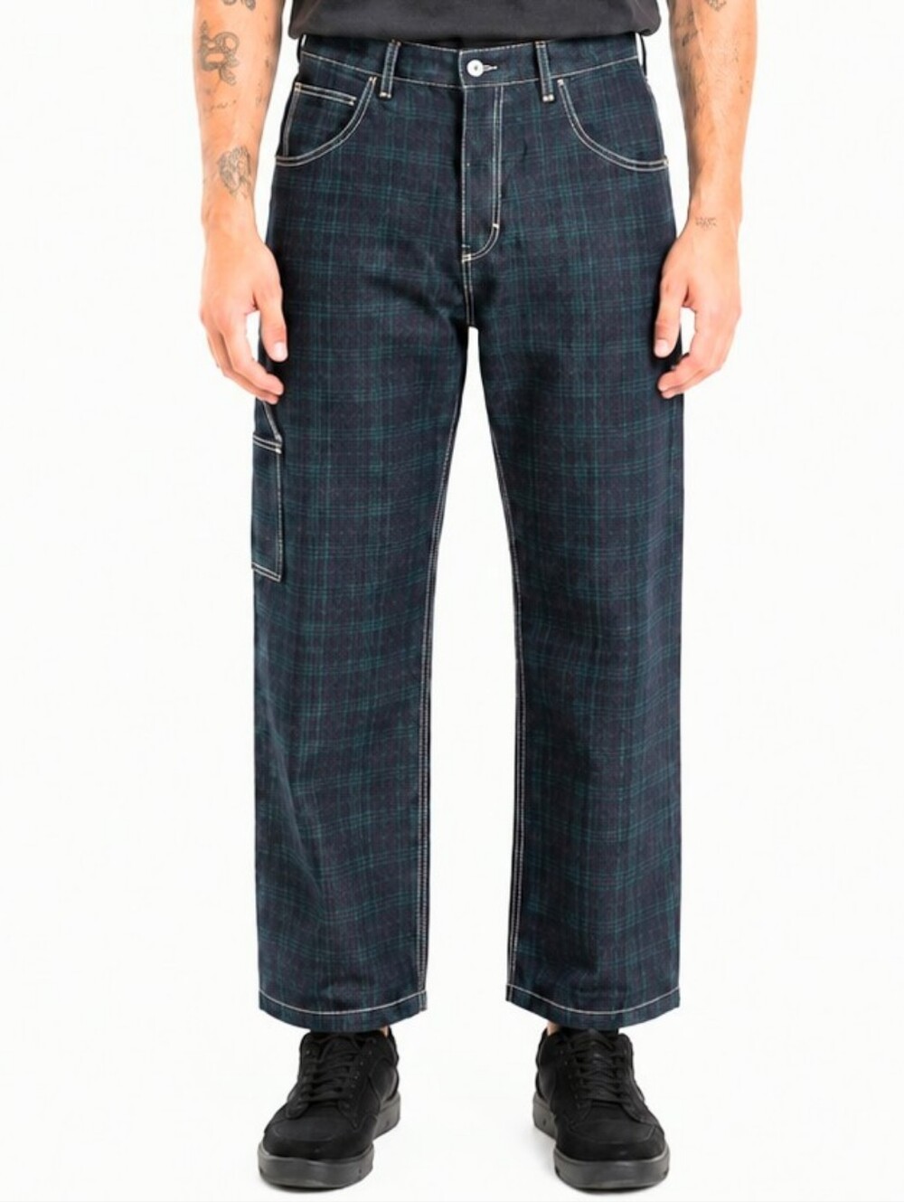 Rassvet Paccbet Checks Jeans Blue Green Plaid Carpenter Men's Large EUC
